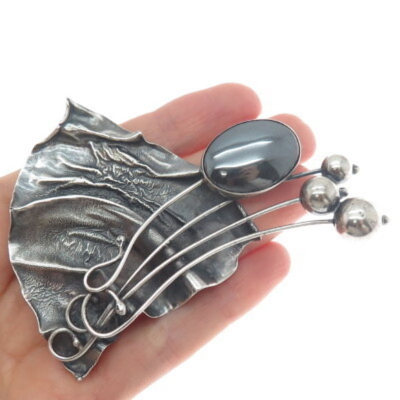 AVI SOFFER Sterling Vintage Israel Hematite Modernist Slide...